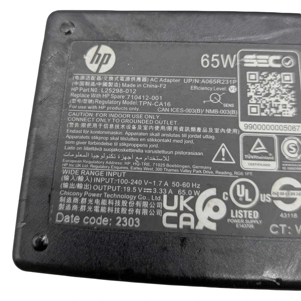 HP 65W AC Adapter Laptop Power Supply Charger TPN-CA16 L25298-012 Blue Tip